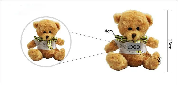 16cm Teddy Bear Plush Toy With T-Shirt And Checkered Ribbon