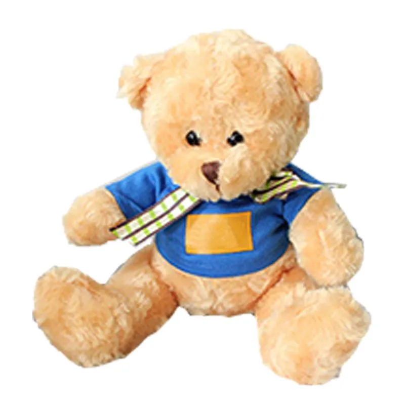 16cm Teddy Bear Plush Toy With T-Shirt And Checkered Ribbon