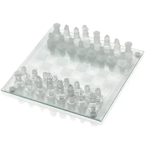 Kicko 14 Inch Glass Chess Set - 33 Piece Transparent Board Game with Frosted and Clear