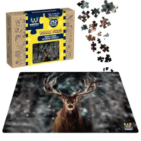 Noble Deer In Snow Forest Wooden Jigsaw Puzzle, 252 Pieces