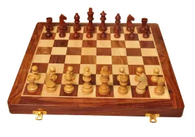 Palm Royal Handicrafts Wooden Folding Handmade Chess Board Set with Magnetic Pieces with Extra Queen, 2 Players | 12.5x12.5 inches |Multicolored