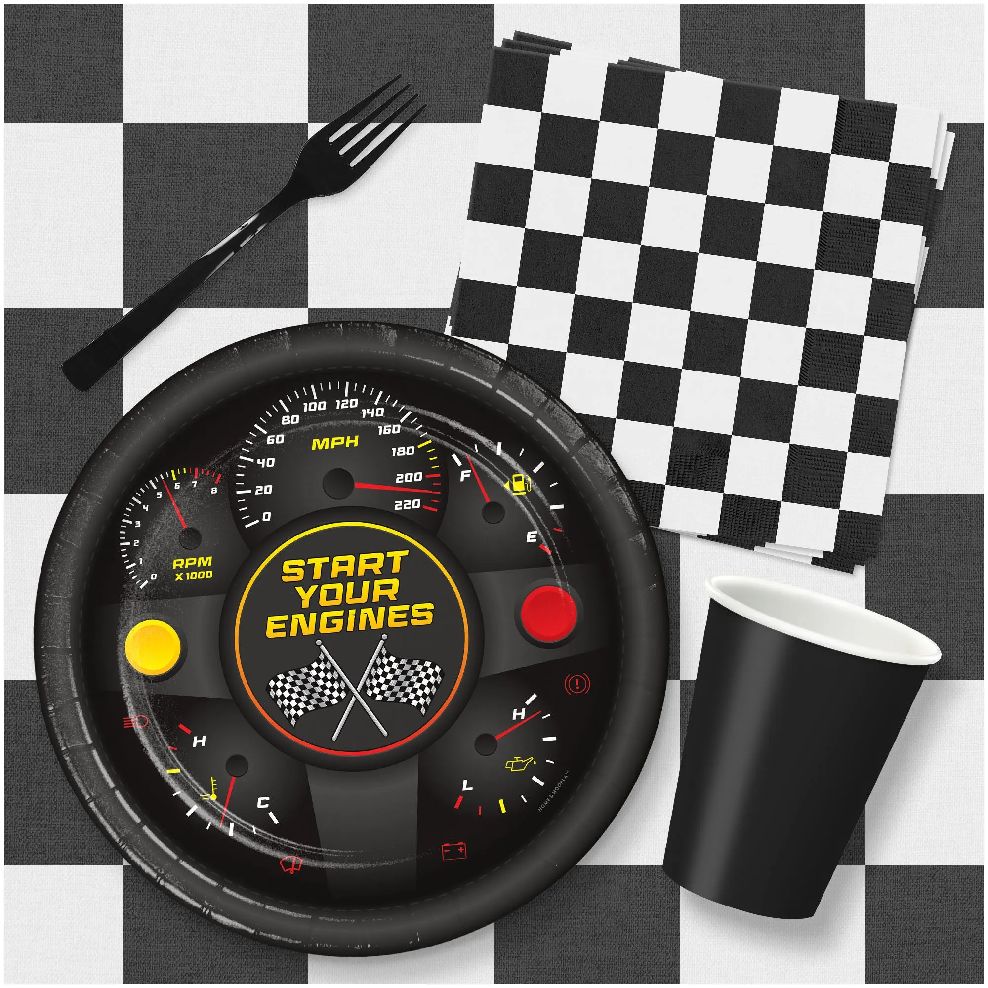 Race Party Supplies - Start Your Engines Round Paper Dinner Plates for 16 Guests